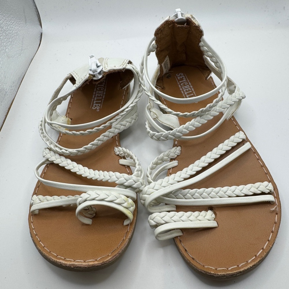 Seychelles Toddler Size 11 Girls White Braided Strappy Formal Gladiator Sandals